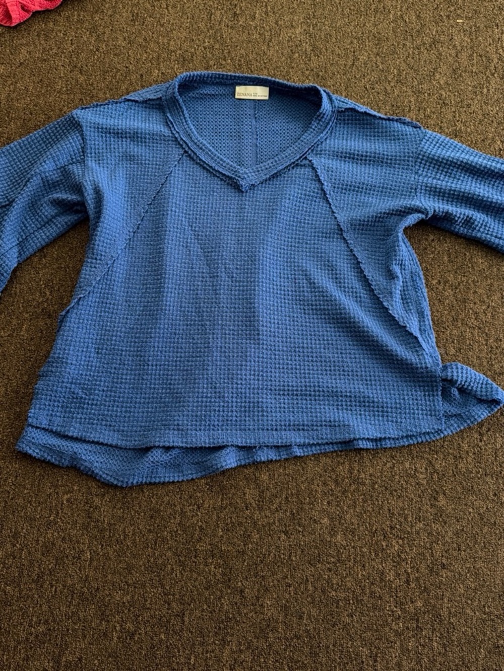 Women’s Blue Waffle-Knit Long Sleeve Top